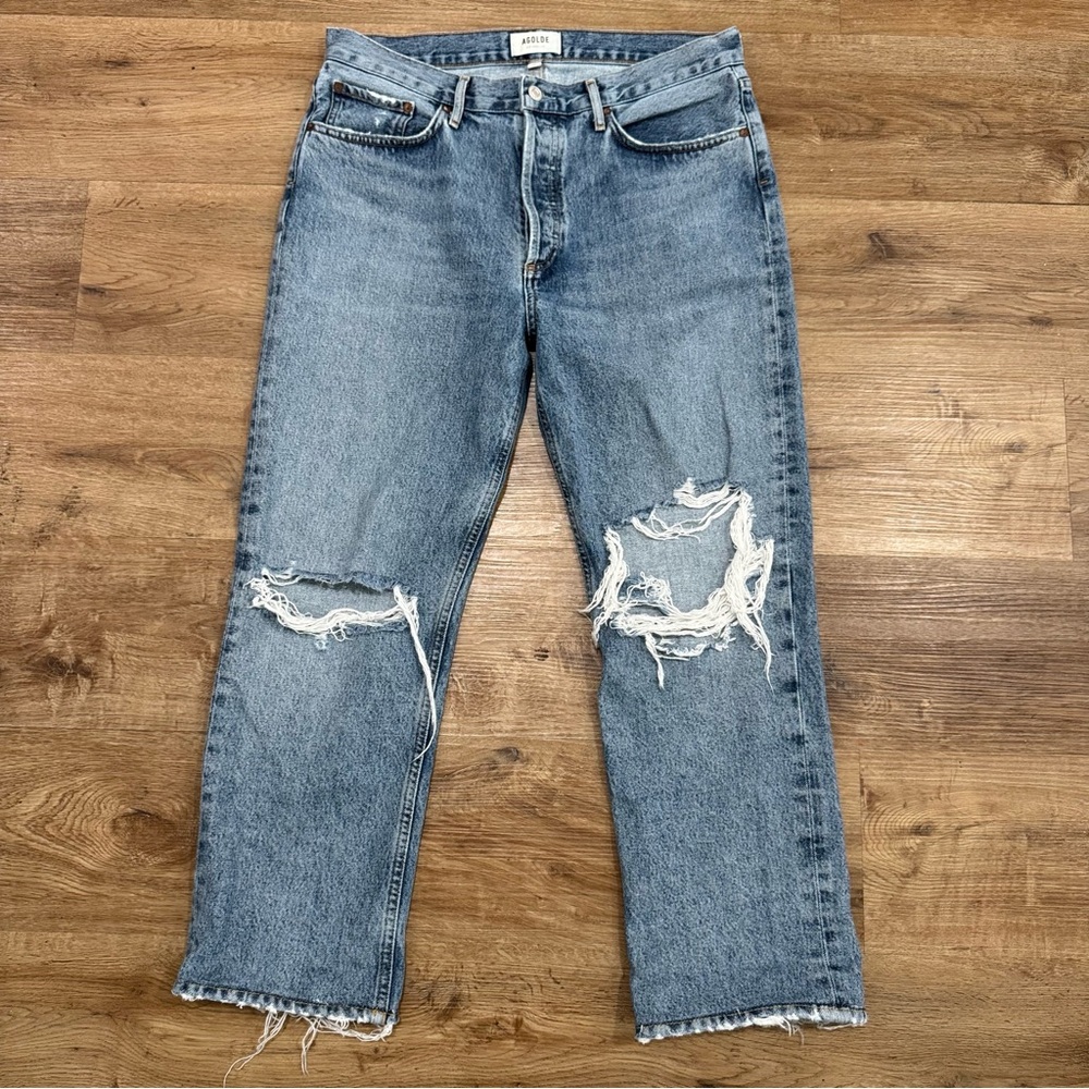 Agolde Lana Mid Rise Vintage Straight Crop Backdrop Distress Light Wash Size‎ 30 - Picture 3 of 8